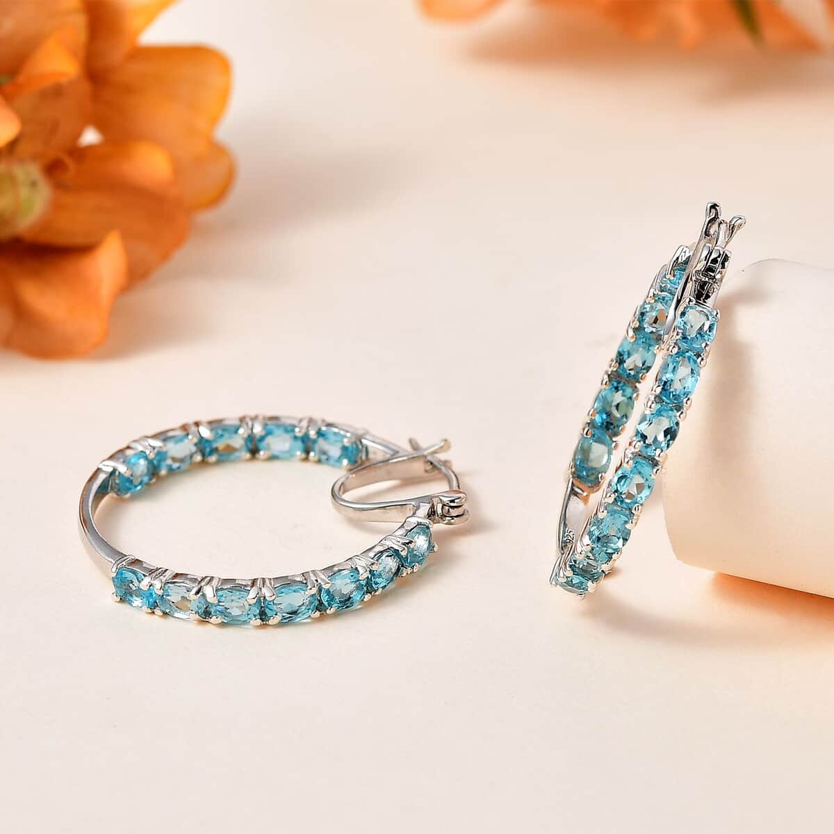 Betroka Blue Apatite Inside Out Hoop Earrings in Platinum Over Sterling Silver 4.50 ctw image number 1