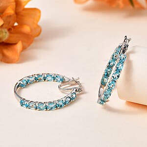 Betroka Blue Apatite Inside Out Hoop Earrings in Platinum Over Sterling Silver 4.50 ctw