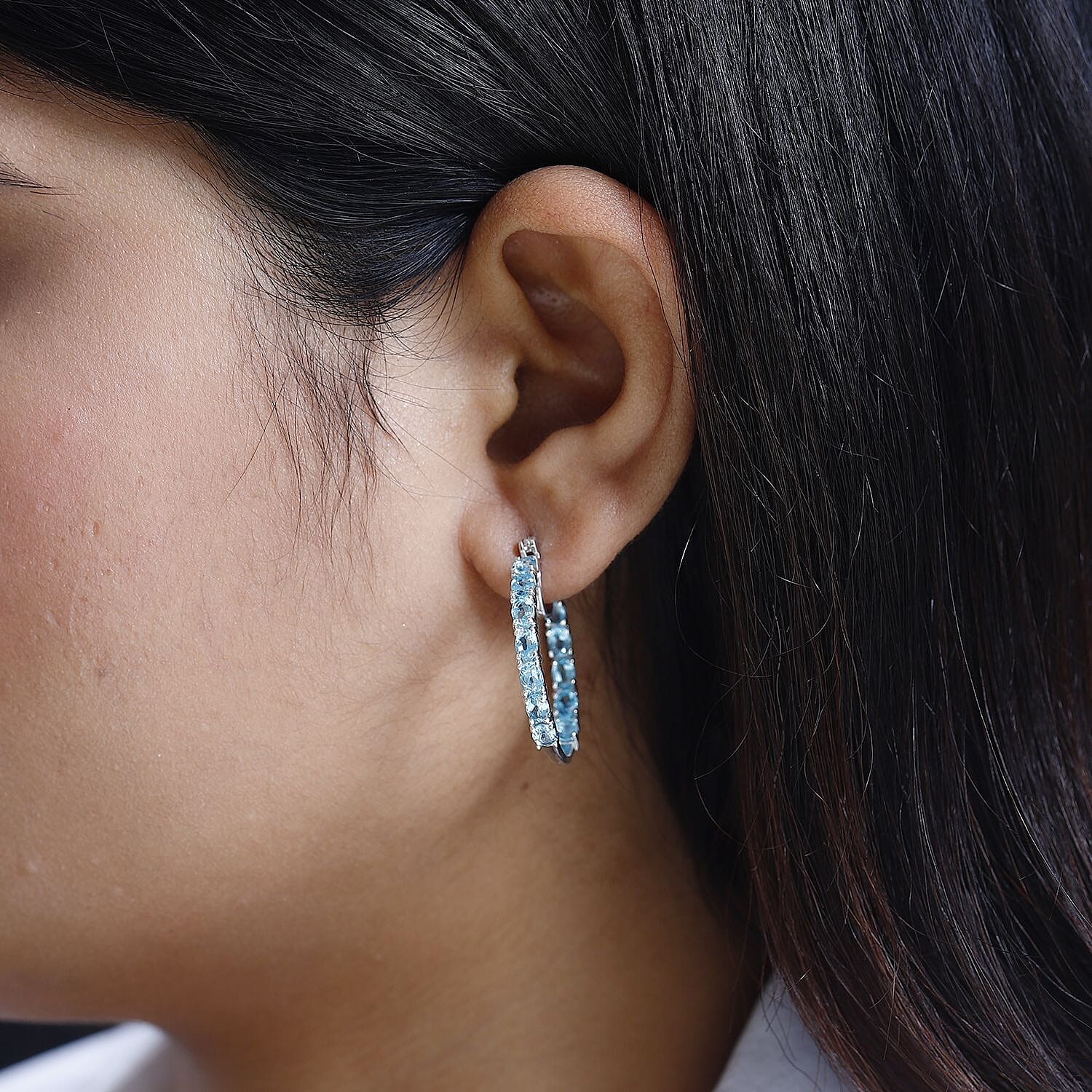 Betroka Blue Apatite Inside Out Hoop Earrings in Platinum Over Sterling Silver 4.50 ctw
