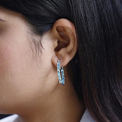 Betroka Blue Apatite Inside Out Hoop Earrings in Platinum Over Sterling Silver 4.50 ctw