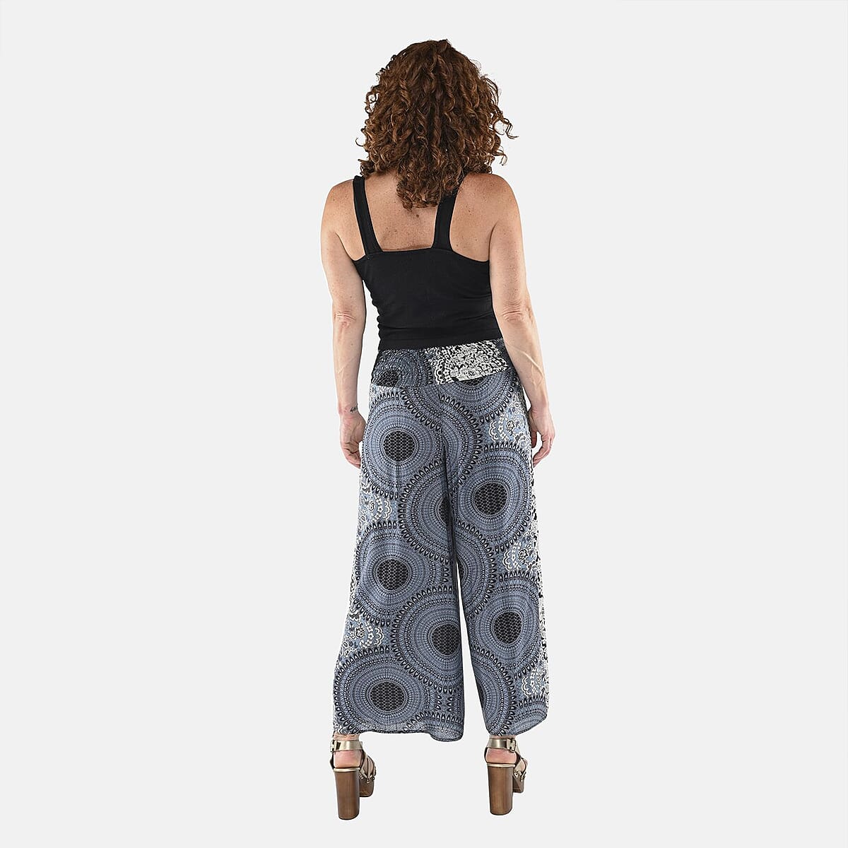 Tamsy Black Mandala High Waist Palazzo Split Pant - One Size Fits Most image number 1