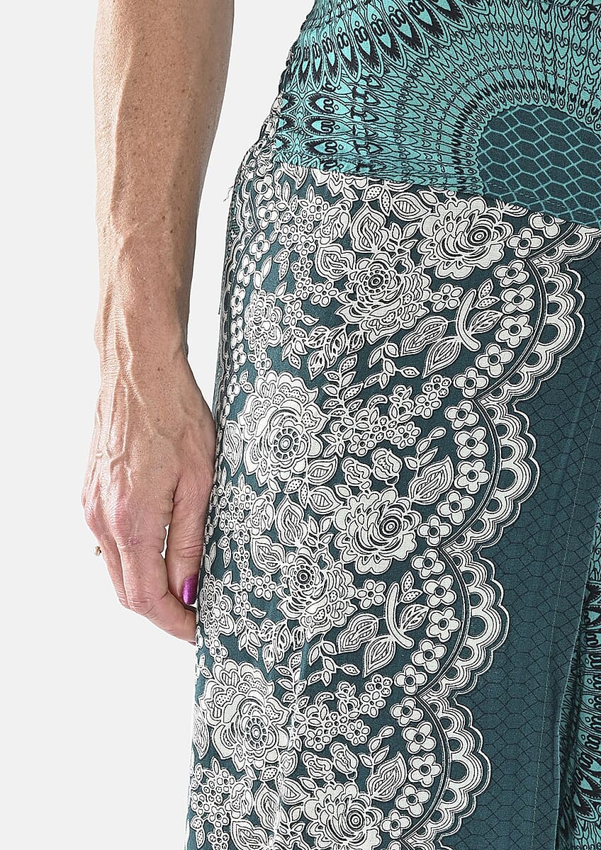 Tamsy Teal Mandala High Waist Palazzo Split Pant - One Size Fits Most image number 4
