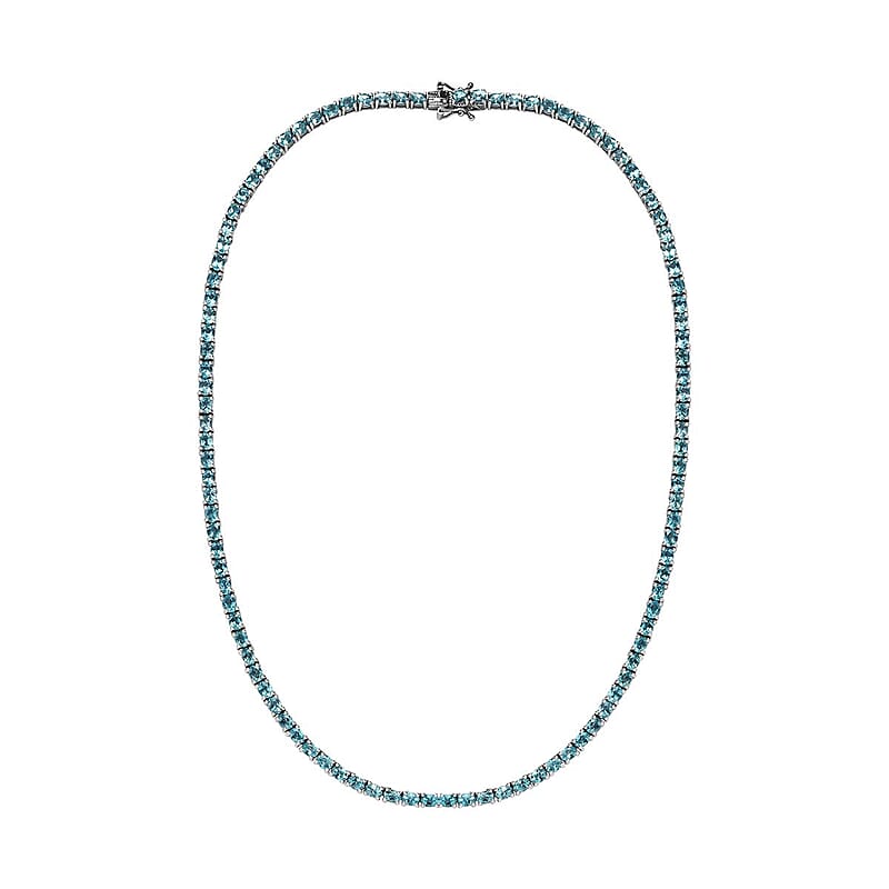 Betroka Blue Apatite Tennis Necklace 18 Inches in Platinum Over Sterling Silver 18.35 ctw
