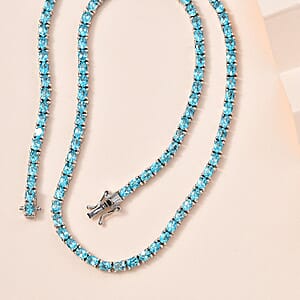 Betroka Blue Apatite Tennis Necklace 18 Inches in Platinum Over Sterling Silver 18.35 ctw