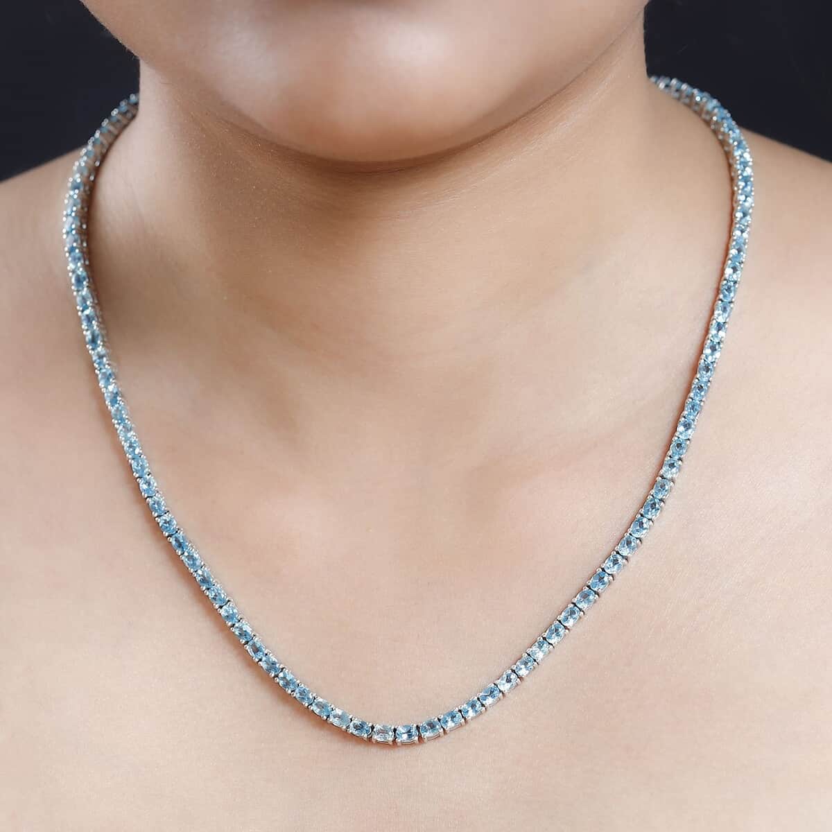 Betroka Blue Apatite Tennis Necklace 18 Inches in Platinum Over Sterling Silver 18.35 ctw image number 2