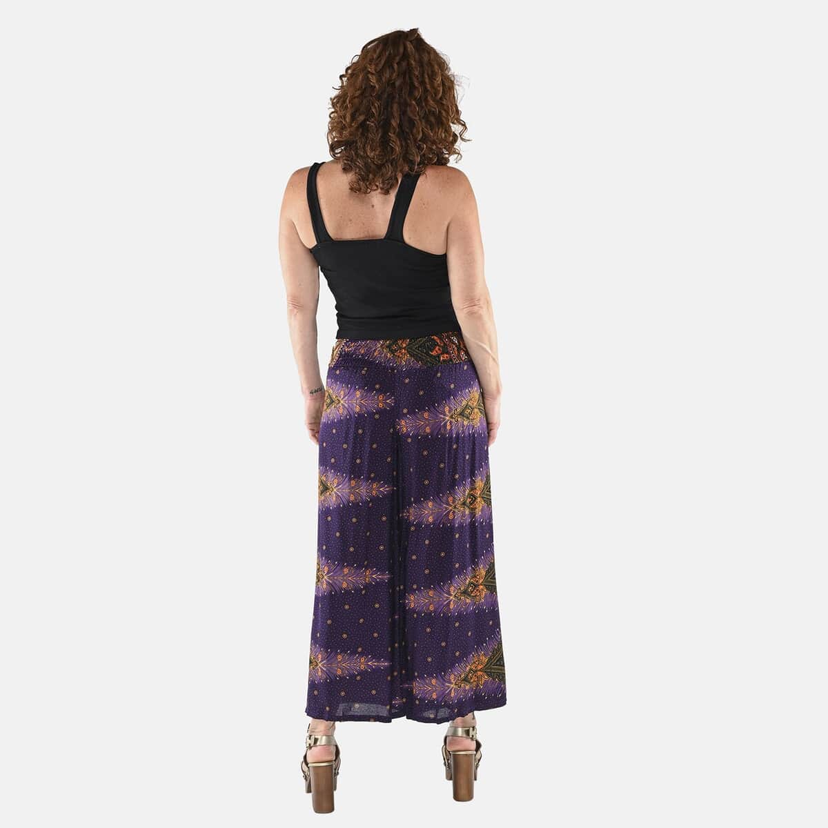 Tamsy Purple Feather High Waist Palazzo Split Pant - One Size Fits Most image number 1