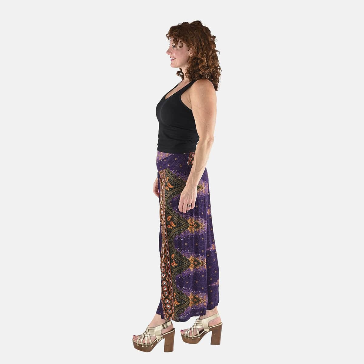 Tamsy Purple Feather High Waist Palazzo Split Pant - One Size Fits Most image number 2