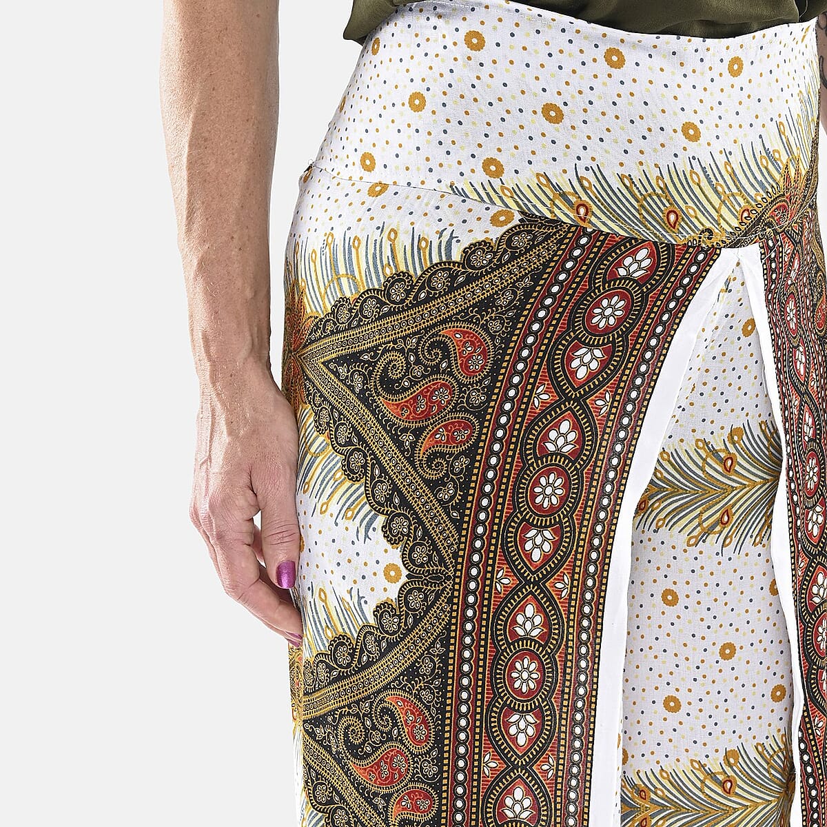 Tamsy White Feather High Waist Palazzo Split Pant - One Size Fits Most image number 4