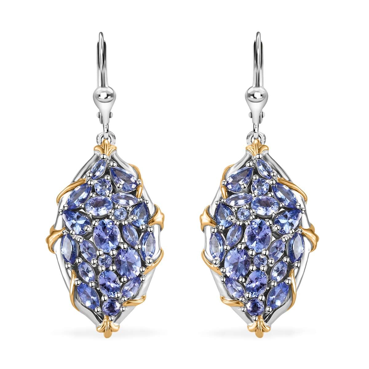 Tanzanite Lever Back Earrings in 14K YG and Platinum Over Sterling Silver 5.50 ctw image number 0