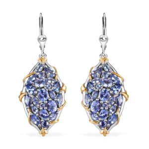 Tanzanite Lever Back Earrings in 14K YG and Platinum Over Sterling Silver 5.50 ctw