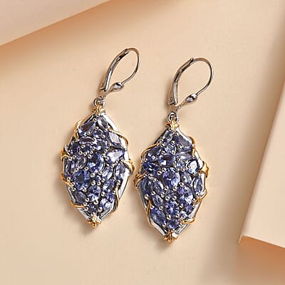Tanzanite Lever Back Earrings in 14K YG and Platinum Over Sterling Silver 5.50 ctw