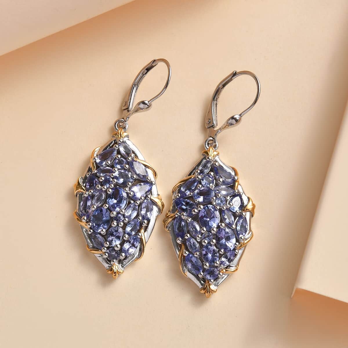 Tanzanite Lever Back Earrings in 14K YG and Platinum Over Sterling Silver 5.50 ctw image number 1