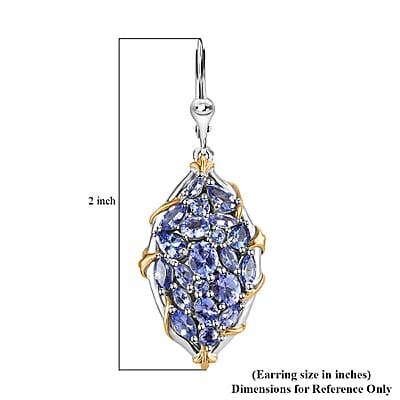 Tanzanite Lever Back Earrings in 14K YG and Platinum Over Sterling Silver 5.50 ctw
