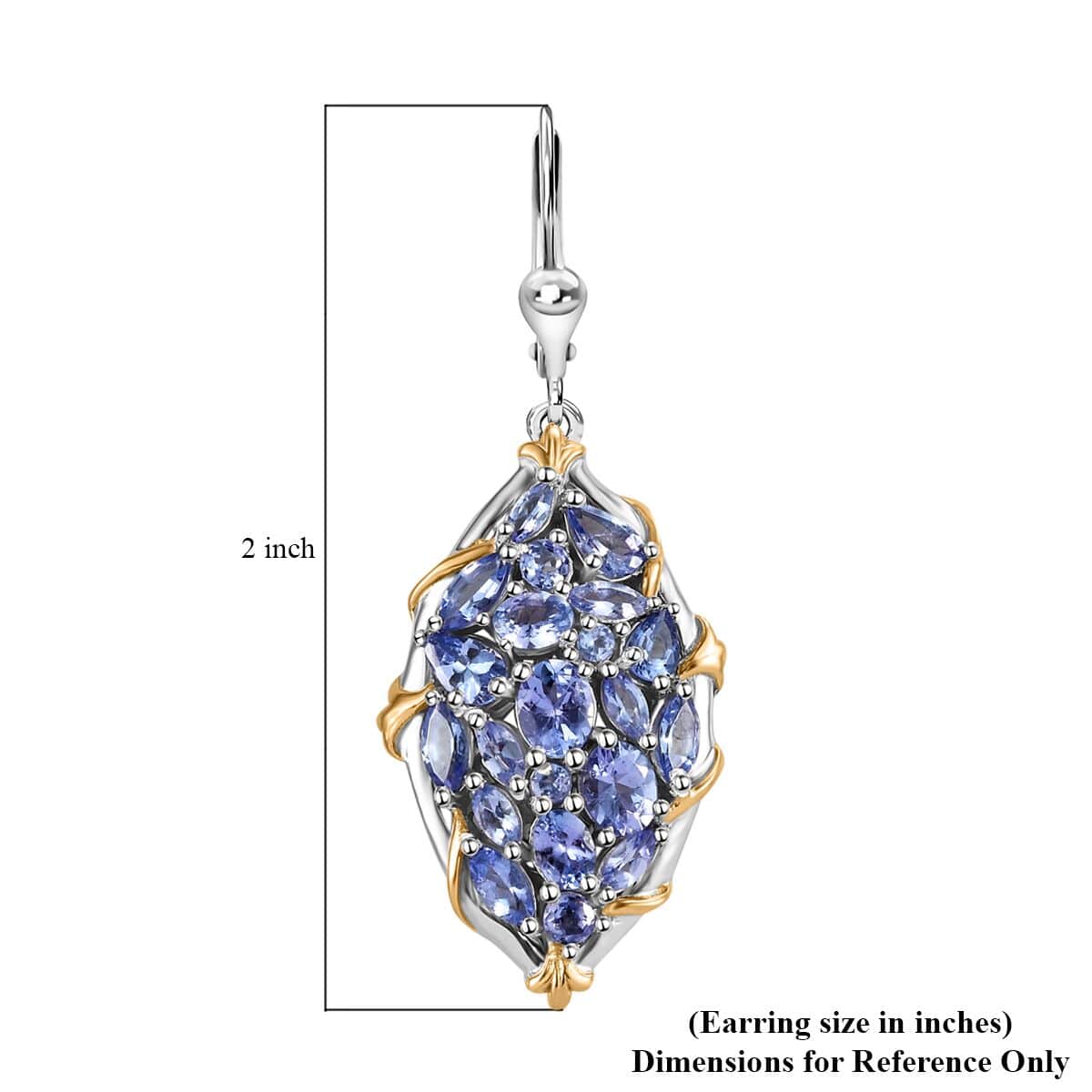 Tanzanite Lever Back Earrings in 14K YG and Platinum Over Sterling Silver 5.50 ctw image number 4