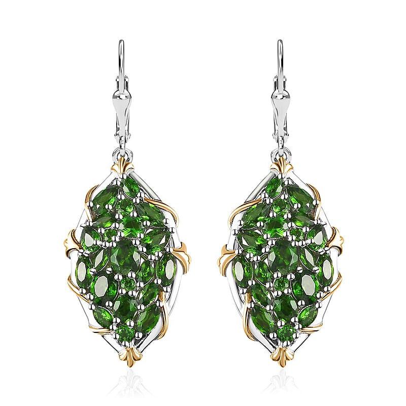 Chrome Diopside Lever Back Earrings in Vermeil YG and Platinum Over Sterling Silver 6.20 ctw