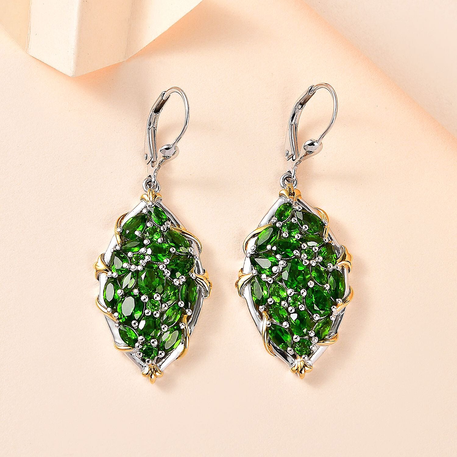 Chrome Diopside Lever Back Earrings in Vermeil YG and Platinum Over Sterling Silver 6.20 ctw