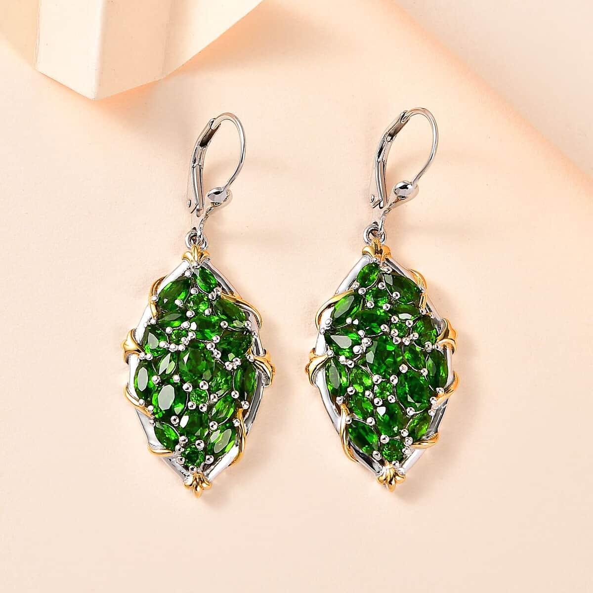 Chrome Diopside Lever Back Earrings in Vermeil YG and Platinum Over Sterling Silver 6.20 ctw image number 1