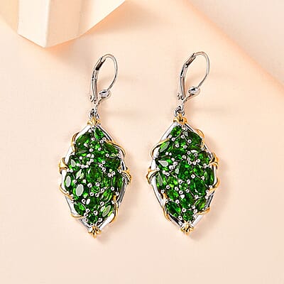Chrome Diopside Lever Back Earrings in Vermeil YG and Platinum Over Sterling Silver 6.20 ctw
