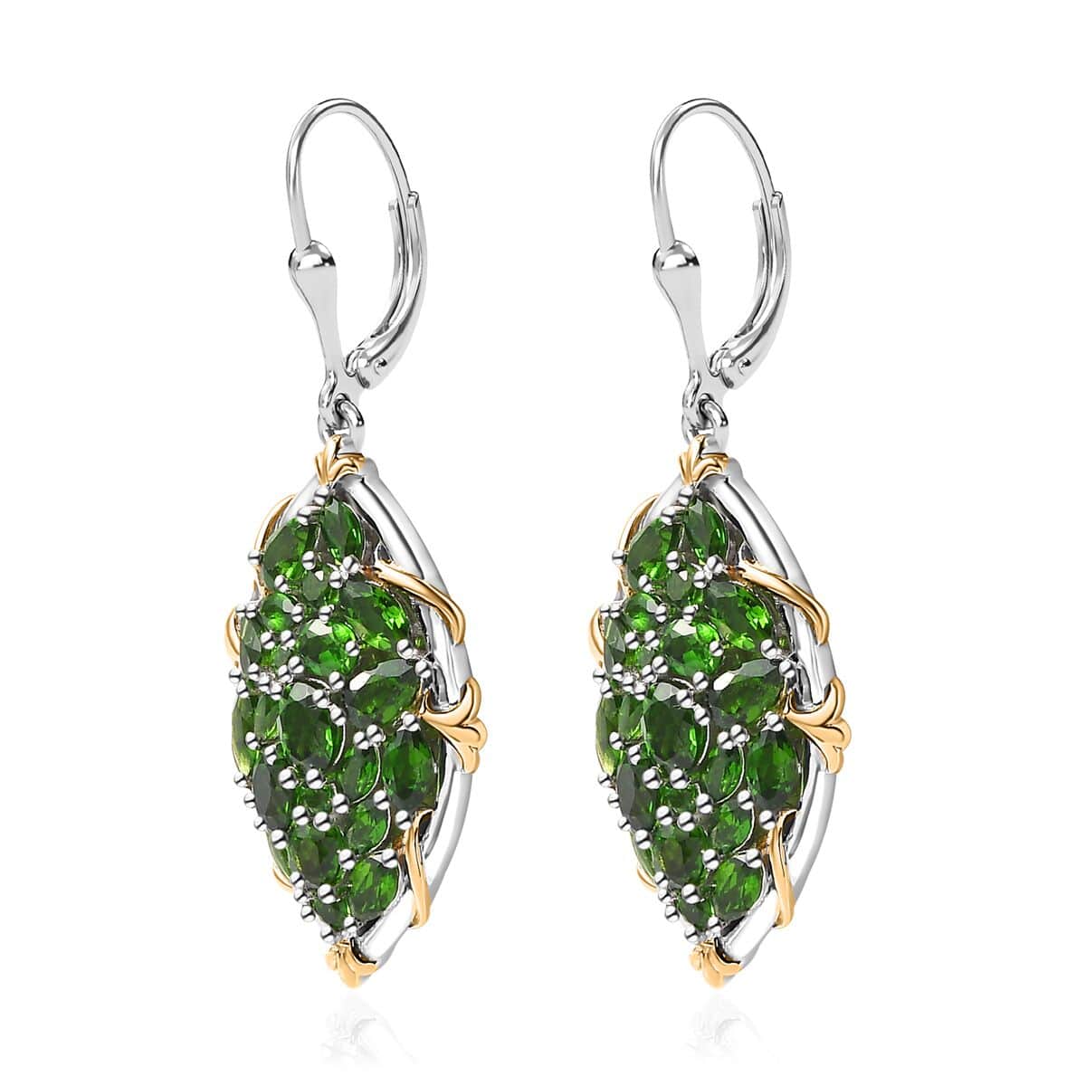 Chrome Diopside Lever Back Earrings in Vermeil YG and Platinum Over Sterling Silver 6.20 ctw image number 3