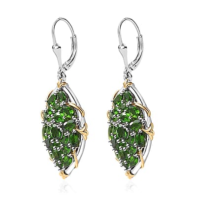 Chrome Diopside Lever Back Earrings in Vermeil YG and Platinum Over Sterling Silver 6.20 ctw