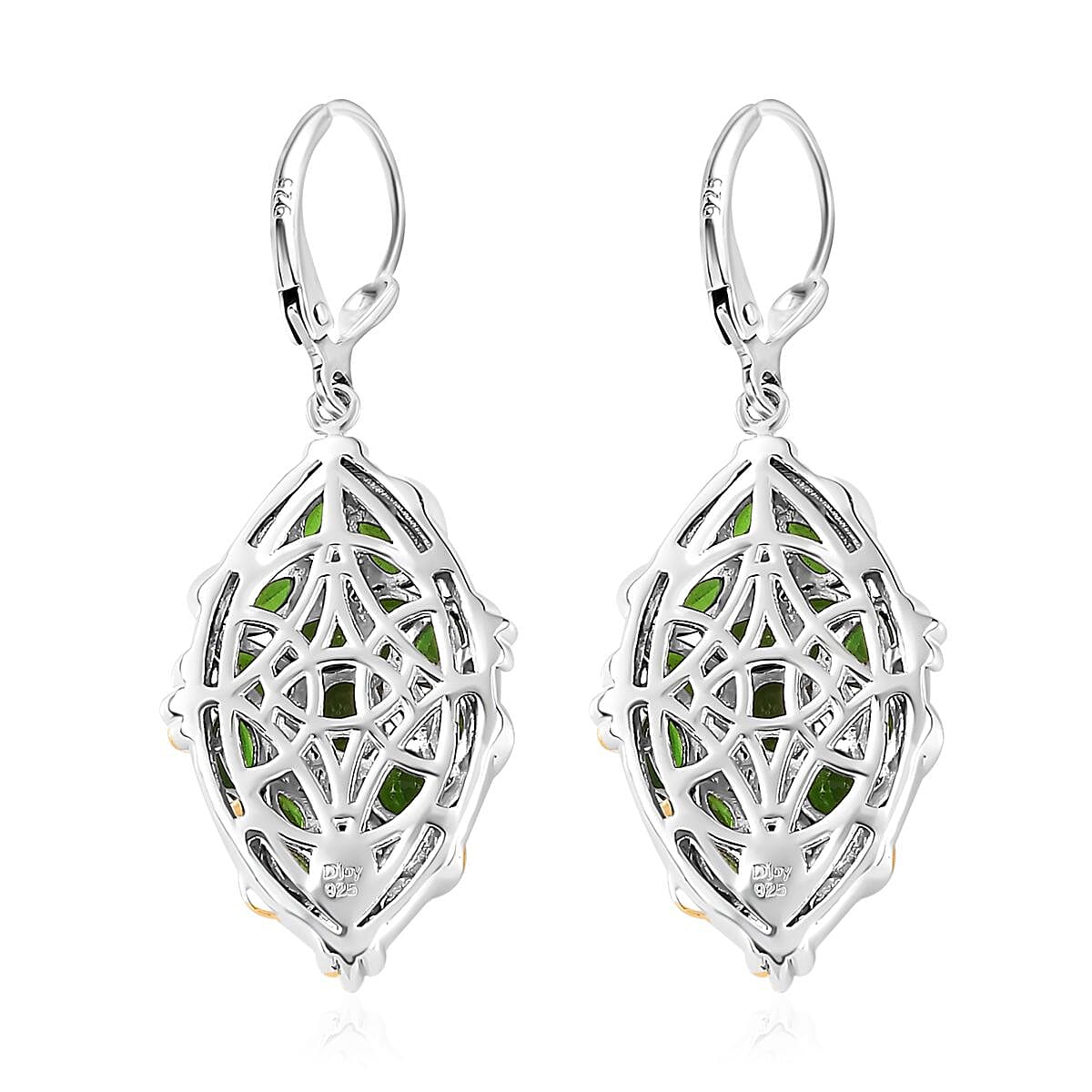 Chrome Diopside Lever Back Earrings in Vermeil YG and Platinum Over Sterling Silver 6.20 ctw