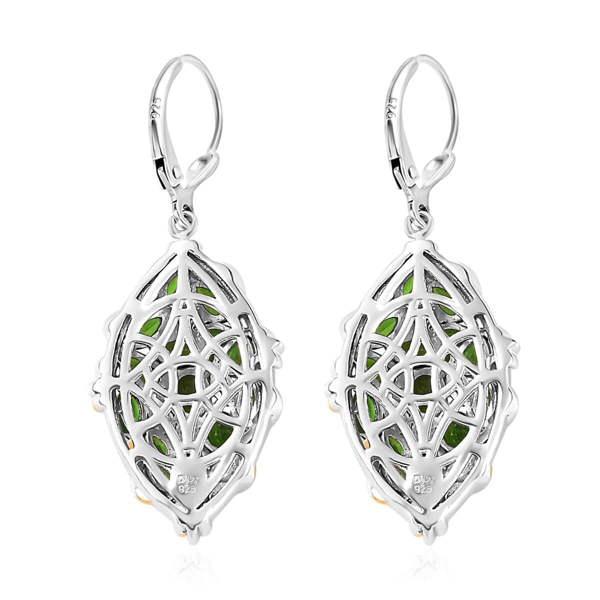 Chrome Diopside Lever Back Earrings in Vermeil YG and Platinum Over Sterling Silver 6.20 ctw image number 4