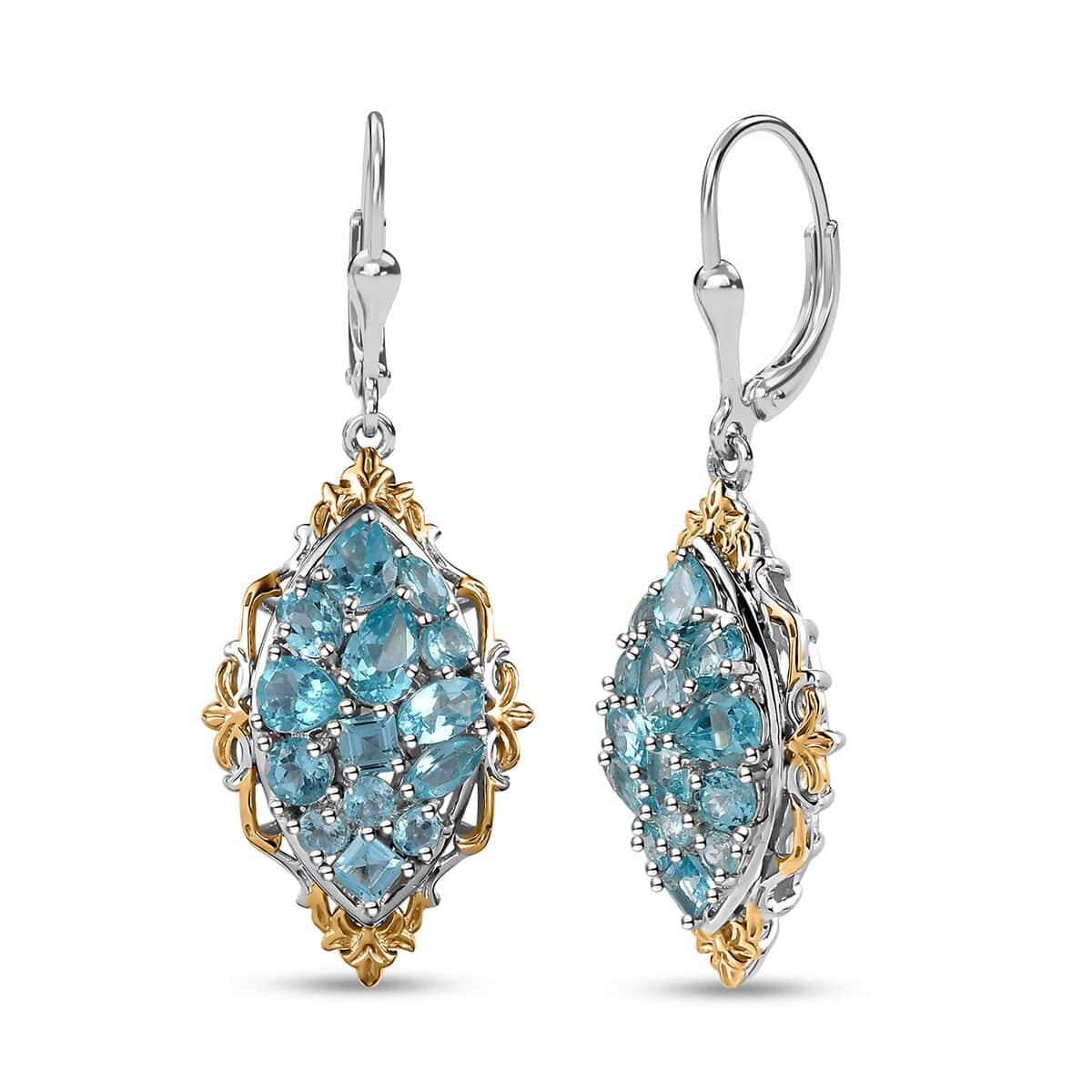 Betroka Blue Apatite Lever Back Earrings in Vermeil Yellow Gold and Platinum Over Sterling Silver 5.20 ctw image number 0