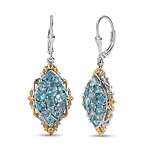 Betroka Blue Apatite Lever Back Earrings in Vermeil Yellow Gold and Platinum Over Sterling Silver 5.20 ctw