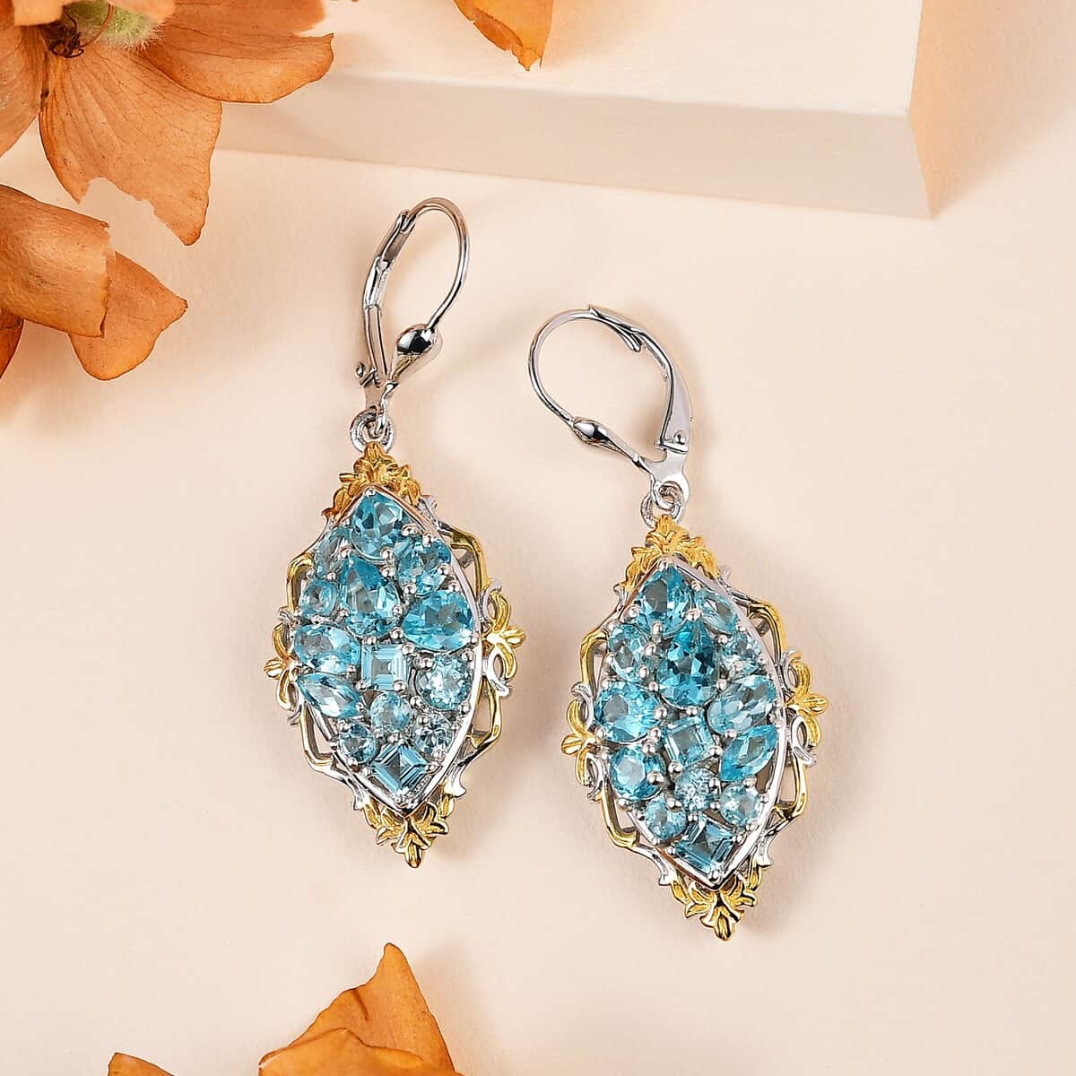 Betroka Blue Apatite Lever Back Earrings in Vermeil Yellow Gold and Platinum Over Sterling Silver 5.20 ctw image number 1