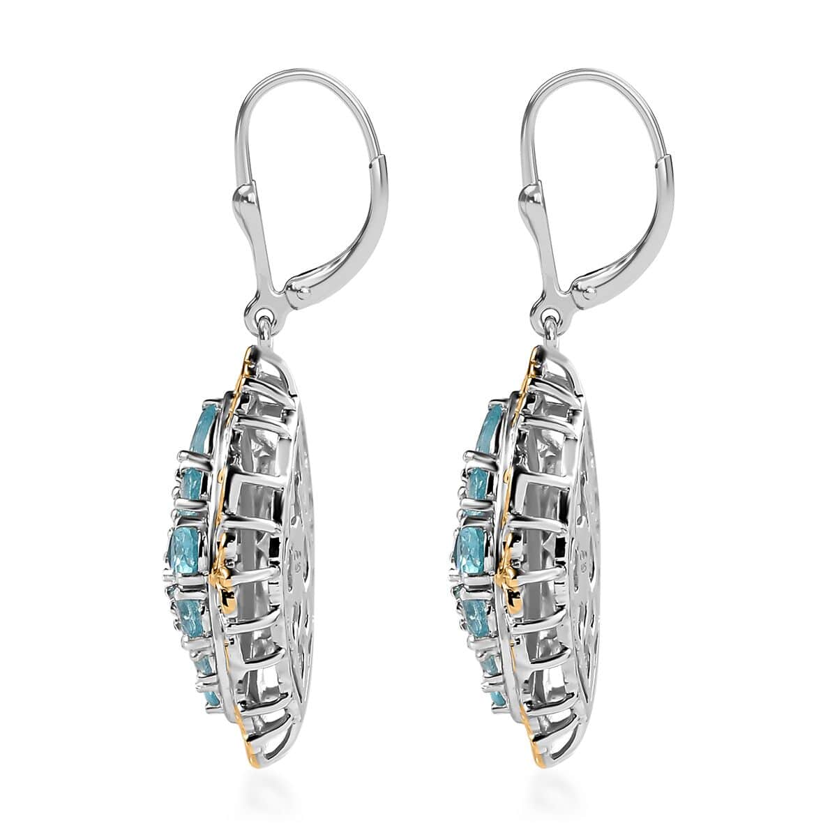 Betroka Blue Apatite Lever Back Earrings in Vermeil Yellow Gold and Platinum Over Sterling Silver 5.20 ctw image number 3