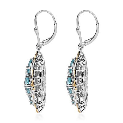 Betroka Blue Apatite Lever Back Earrings in Vermeil Yellow Gold and Platinum Over Sterling Silver 5.20 ctw