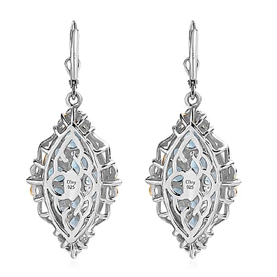 Betroka Blue Apatite Lever Back Earrings in Vermeil Yellow Gold and Platinum Over Sterling Silver 5.20 ctw