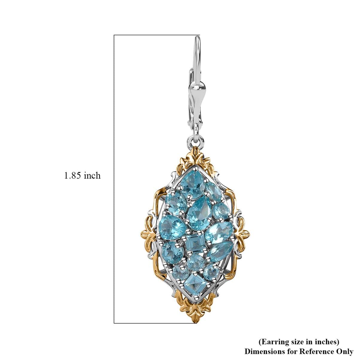 Betroka Blue Apatite Lever Back Earrings in Vermeil Yellow Gold and Platinum Over Sterling Silver 5.20 ctw image number 5