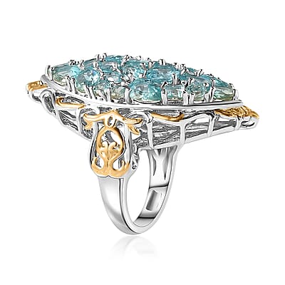 Betroka Blue Apatite Cluster Ring in Vermeil YG and Platinum Over Sterling Silver (Size 10.0) 7.10 ctw