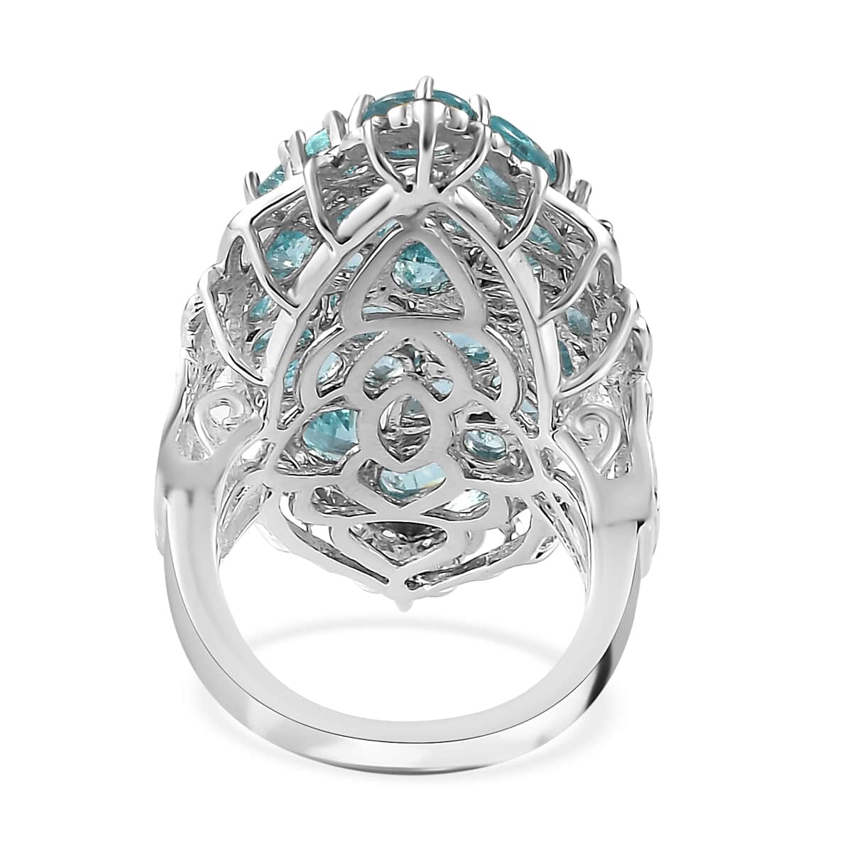 Mega Clearance Madagascar Paraiba Apatite Cluster Ring in Vermeil YG and Platinum Over Sterling Silver 7.10 ctw image number 4