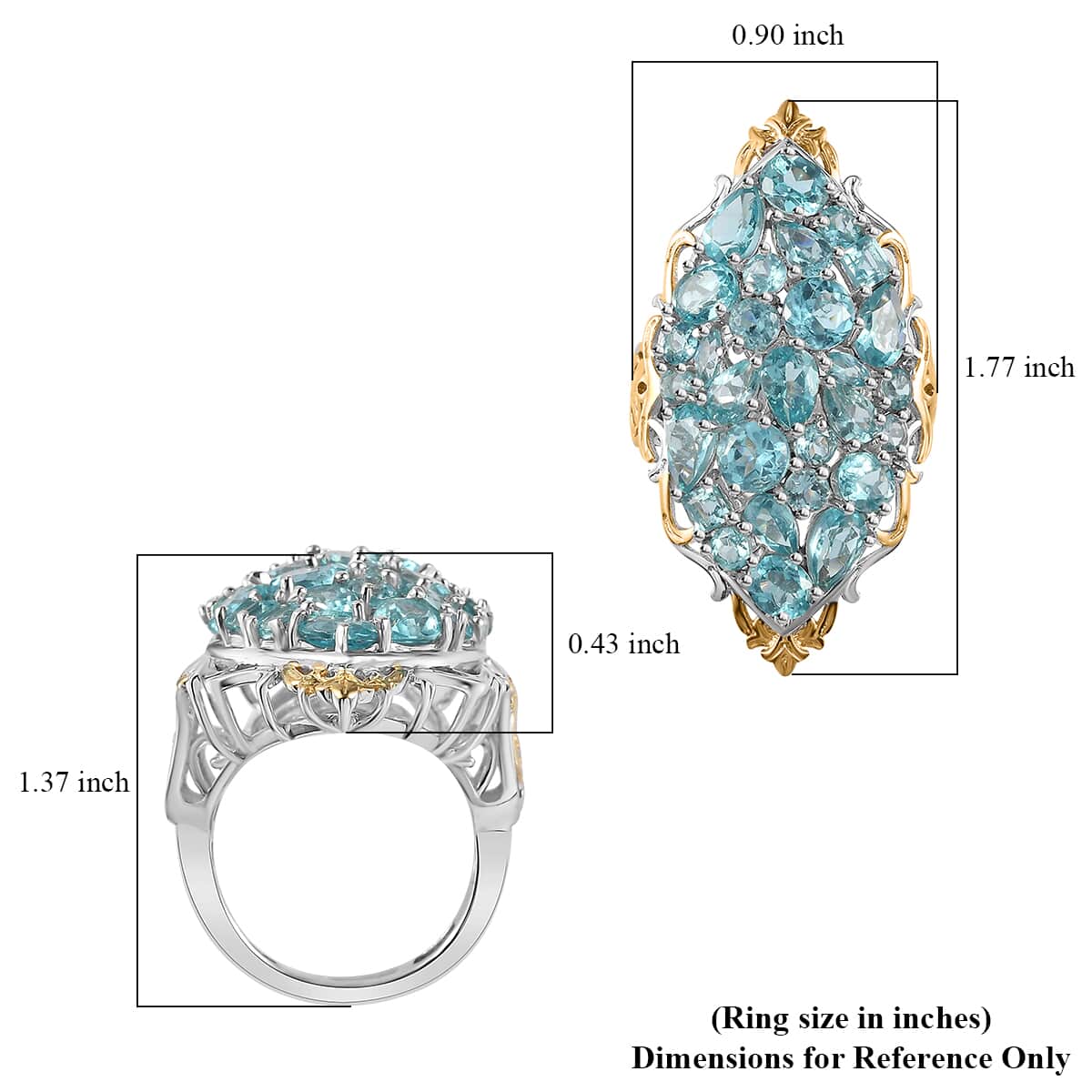 Mega Clearance Madagascar Paraiba Apatite Cluster Ring in Vermeil YG and Platinum Over Sterling Silver 7.10 ctw image number 5