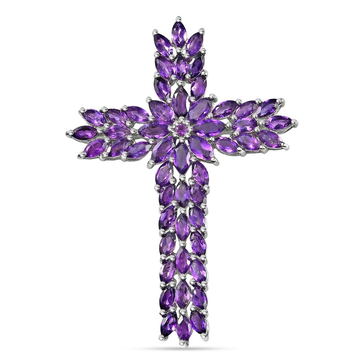 Lusaka Amethyst Cross Pendant in Platinum Over Sterling Silver 7.85 ctw image number 0
