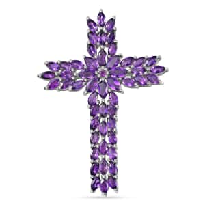 Lusaka Amethyst Cross Pendant in Platinum Over Sterling Silver 7.85 ctw