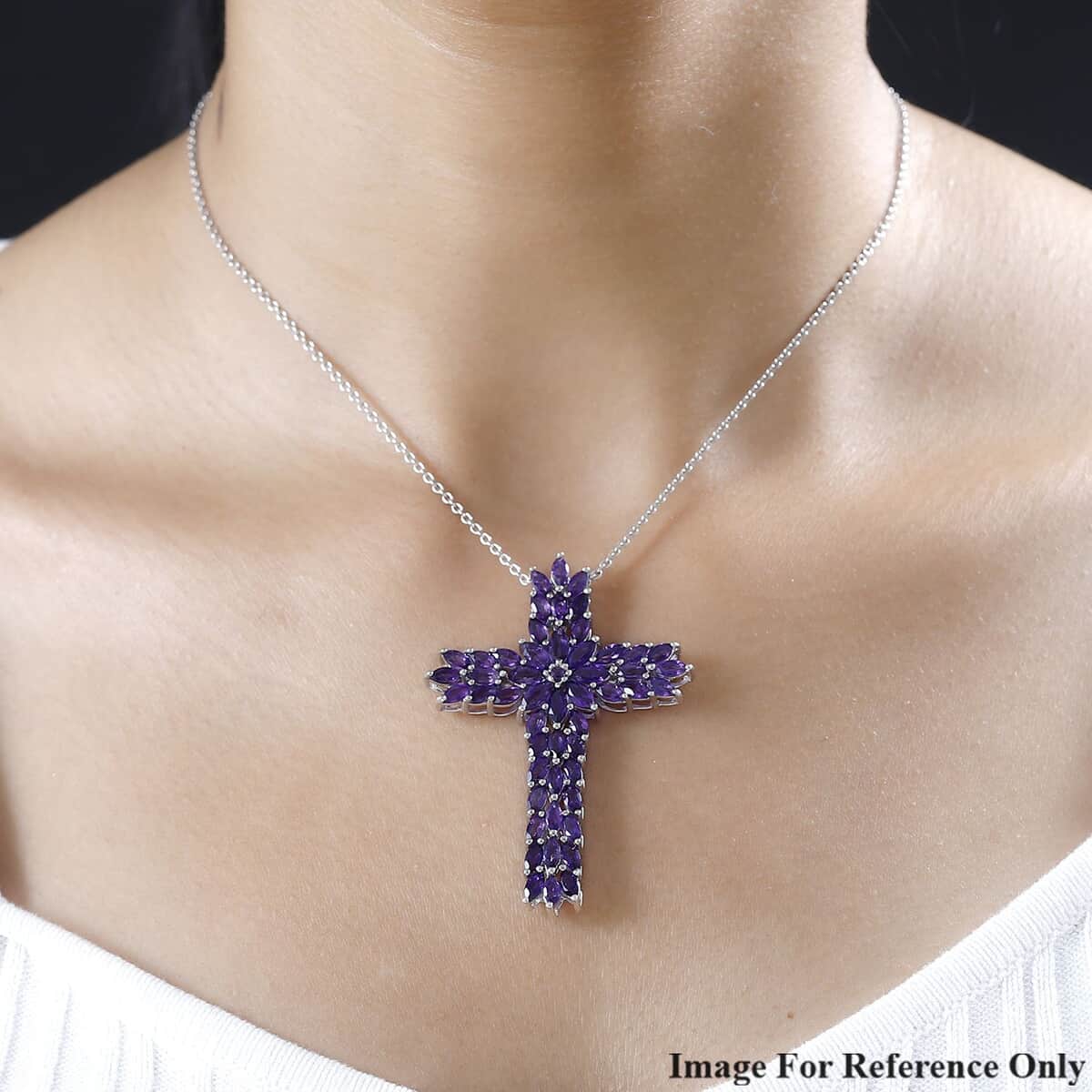 Lusaka Amethyst Cross Pendant in Platinum Over Sterling Silver 7.85 ctw image number 2