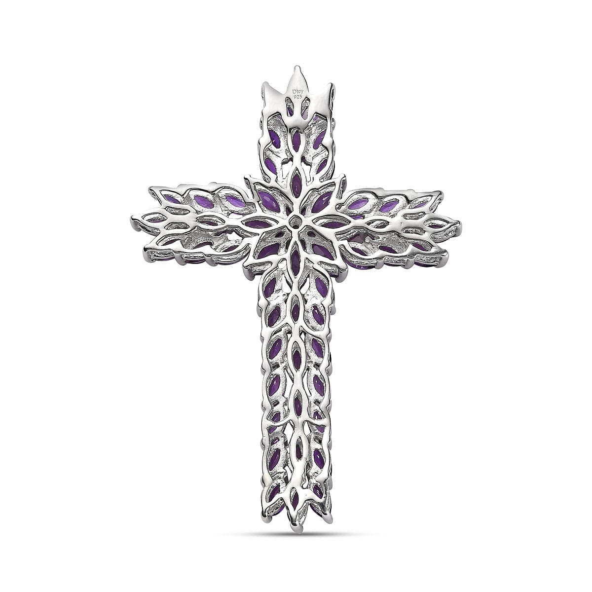 D'Joy Lusaka Amethyst Cross Pendant without Chain in Platinum Over Sterling Silver 7.85 ctw