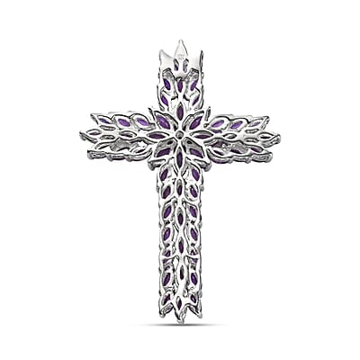 D'Joy Lusaka Amethyst Cross Pendant without Chain in Platinum Over Sterling Silver 7.85 ctw