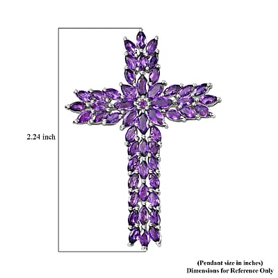 D'Joy Lusaka Amethyst Cross Pendant without Chain in Platinum Over Sterling Silver 7.85 ctw