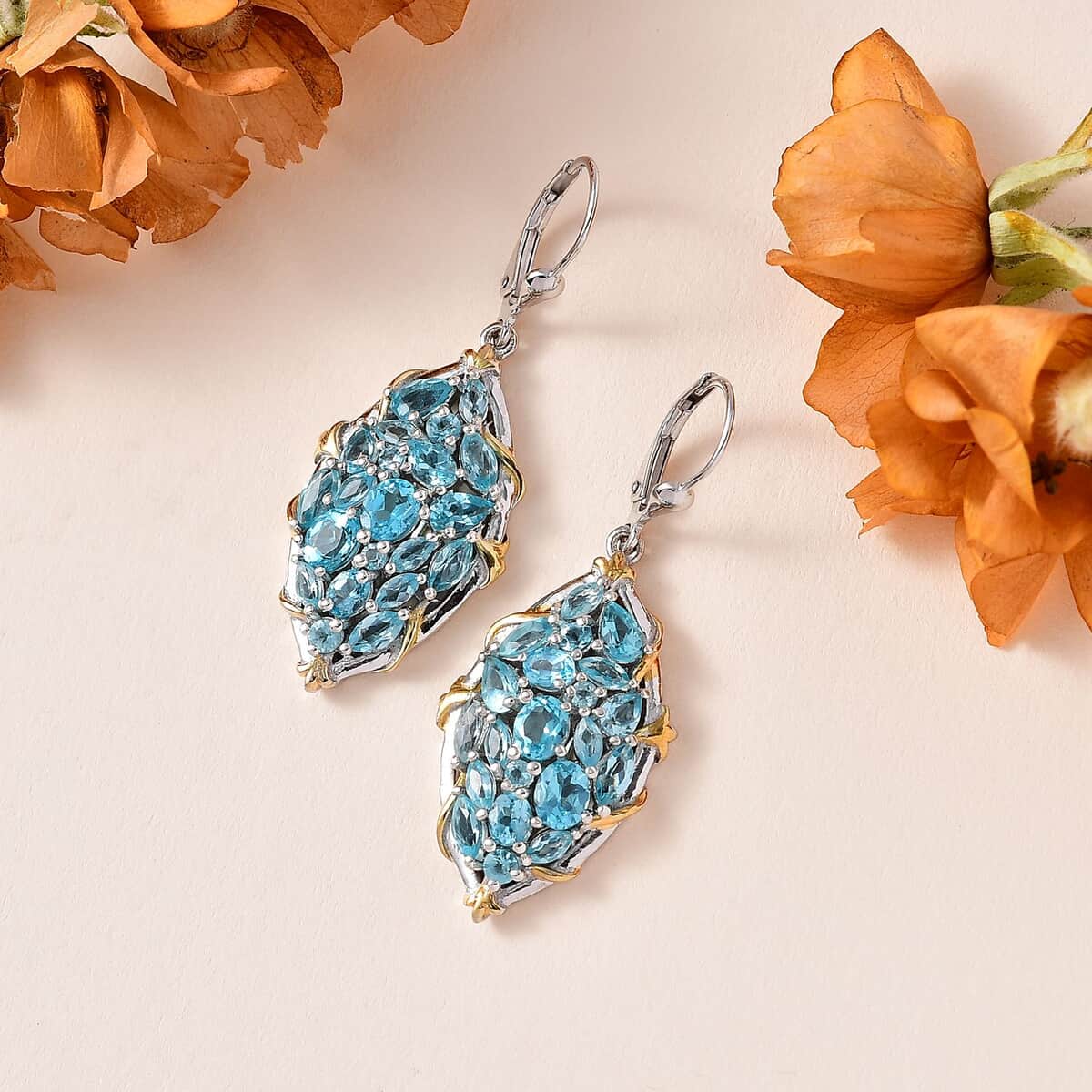 Betroka Blue Apatite Earrings in Vermeil Yellow Gold and Platinum Over Sterling Silver 6.35 ctw image number 1