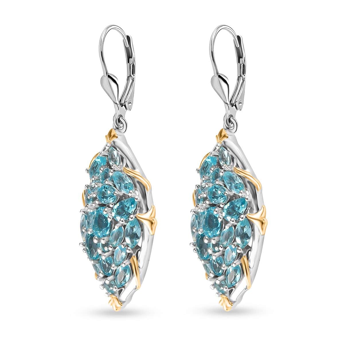 Betroka Blue Apatite Earrings in Vermeil Yellow Gold and Platinum Over Sterling Silver 6.35 ctw image number 3