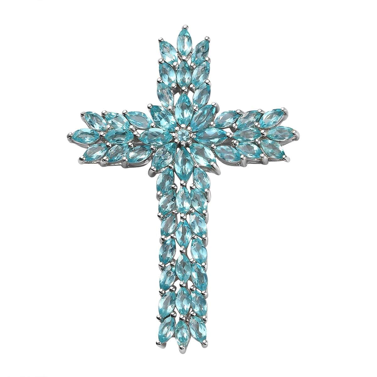 Betroka Blue Apatite Cross Pendant in Platinum Over Sterling Silver 8.70 ctw image number 0