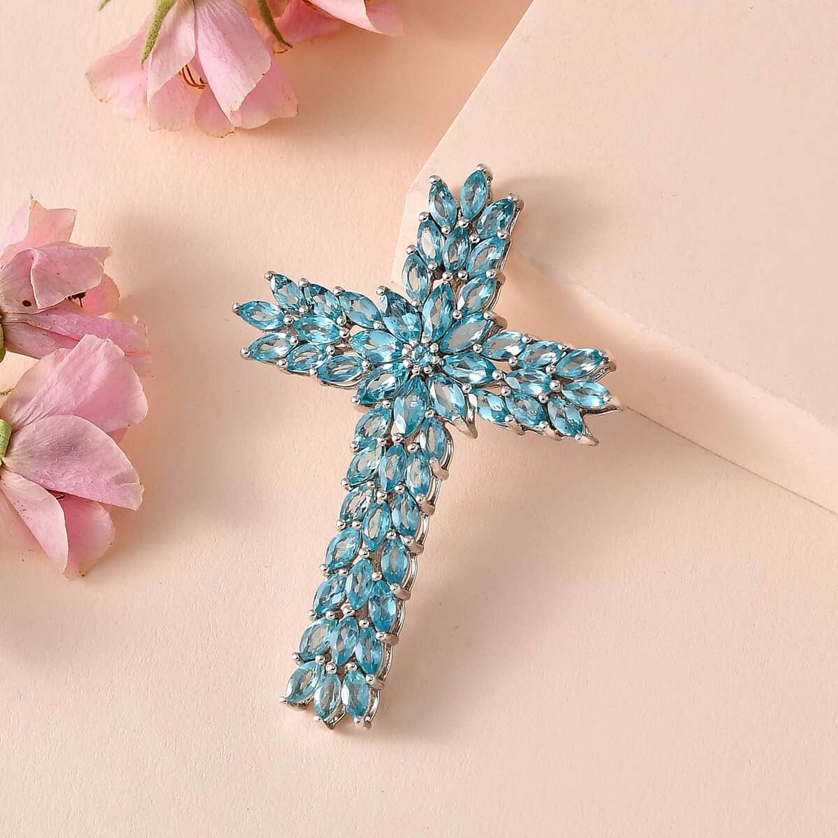 Betroka Blue Apatite Cross Pendant in Platinum Over Sterling Silver 8.70 ctw image number 1