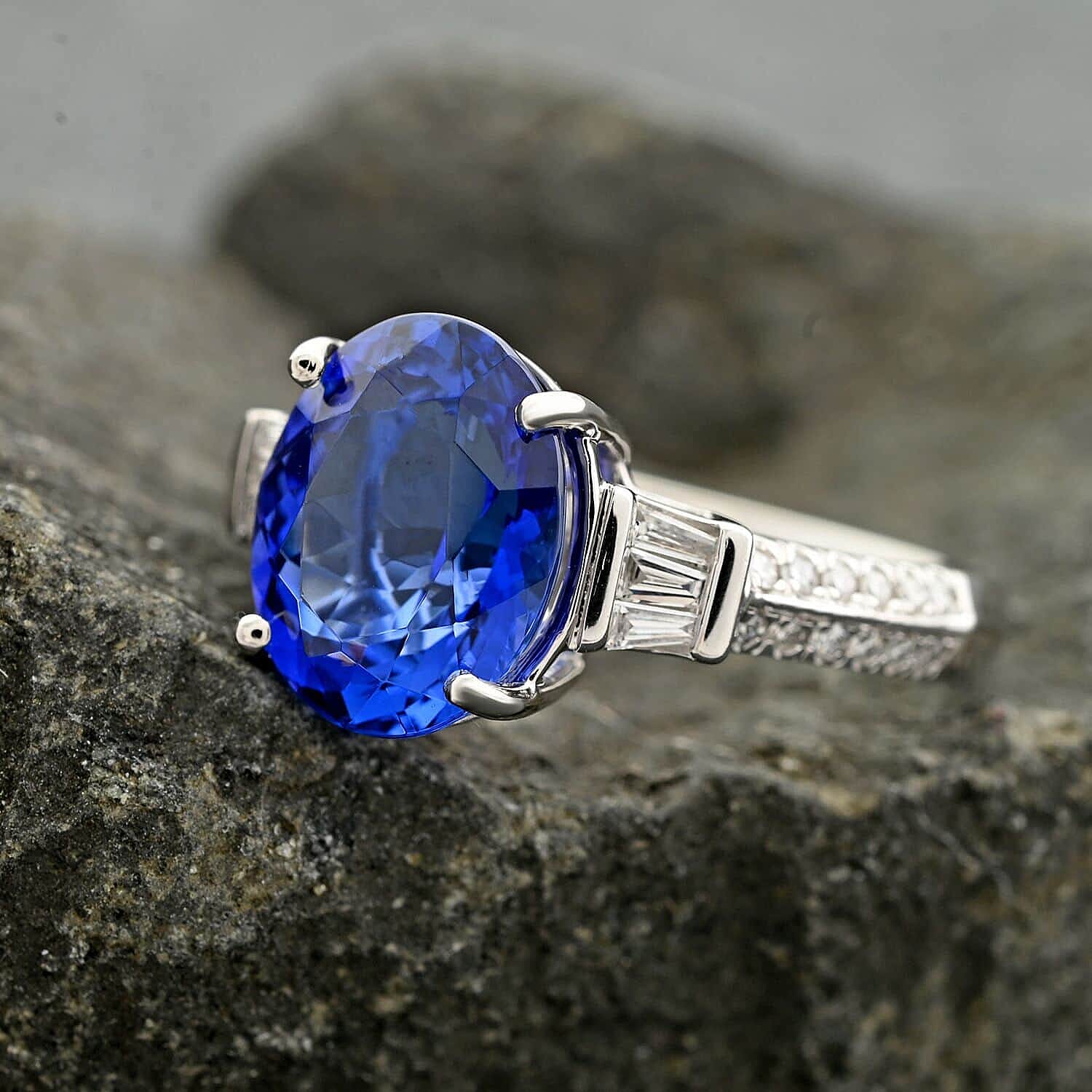 Certified & Appraised Rhapsody AAAA Tanzanite and E-F VS Diamond 4.15 ctw Ring in 950 Platinum (Size 10.0) 6.73 Grams
