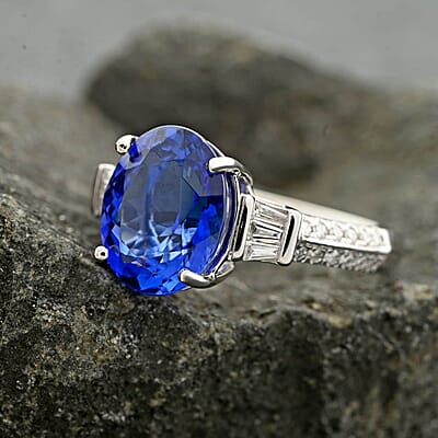 Certified & Appraised Rhapsody AAAA Tanzanite and E-F VS Diamond 4.15 ctw Ring in 950 Platinum (Size 10.0) 6.73 Grams