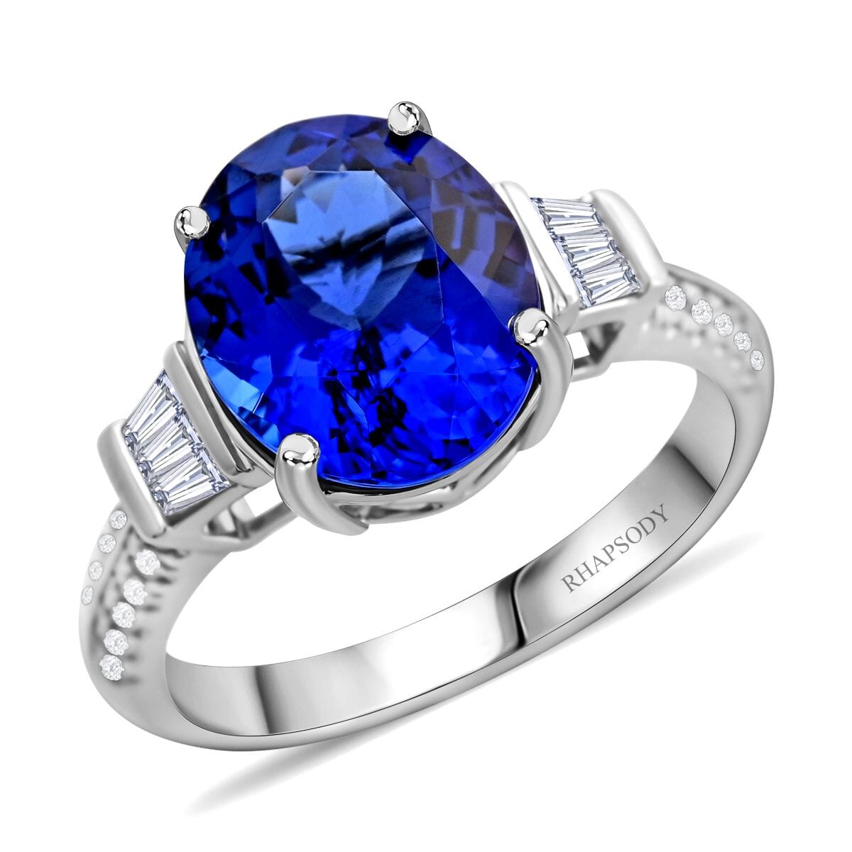 Certified & Appraised Rhapsody AAAA Tanzanite and E-F VS Diamond 4.15 ctw Ring in 950 Platinum (Size 7.0) 6.73 Grams image number 0