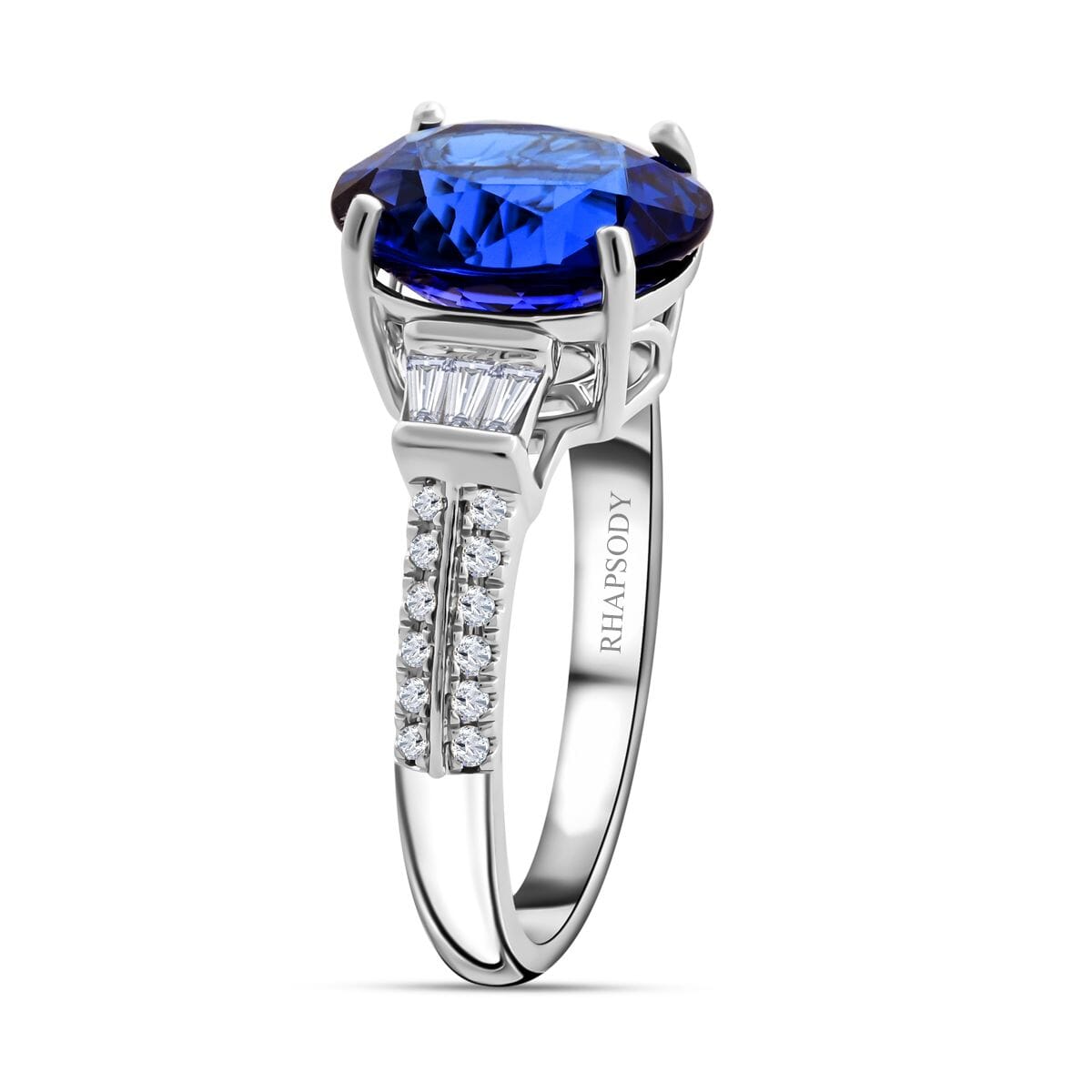 Certified & Appraised Rhapsody AAAA Tanzanite and E-F VS Diamond 4.15 ctw Ring in 950 Platinum (Size 7.0) 6.73 Grams image number 3